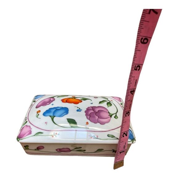 Vintage HORCHOW Floral Porcelain Divided Dish Trinket Box Japan Blue Pink Orange - Picture 5 of 7